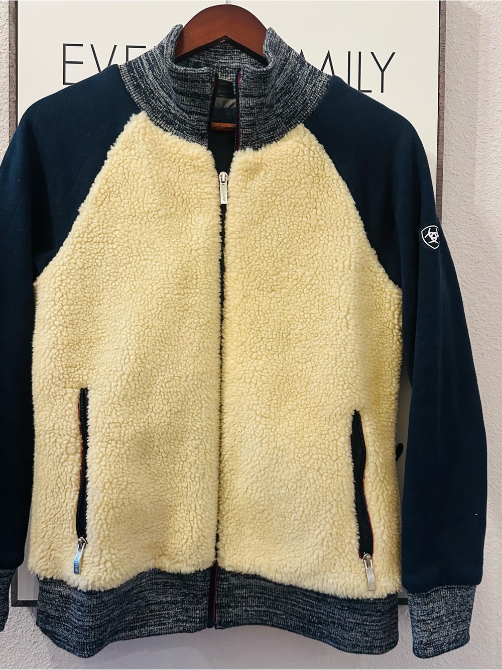 Ariat Cream Sherpa Jacket with Navy Trim